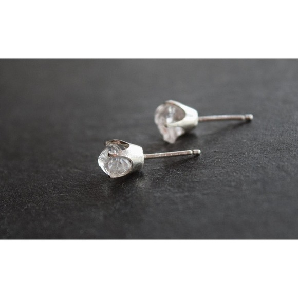 raw stone earrings, natural gemstone studs in sterling silver, crystal e… - Picture 4 of 5